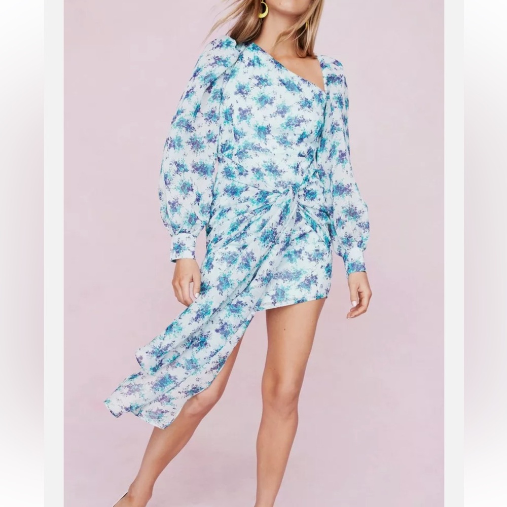 Blue floral print wrap asymmetrical dress
